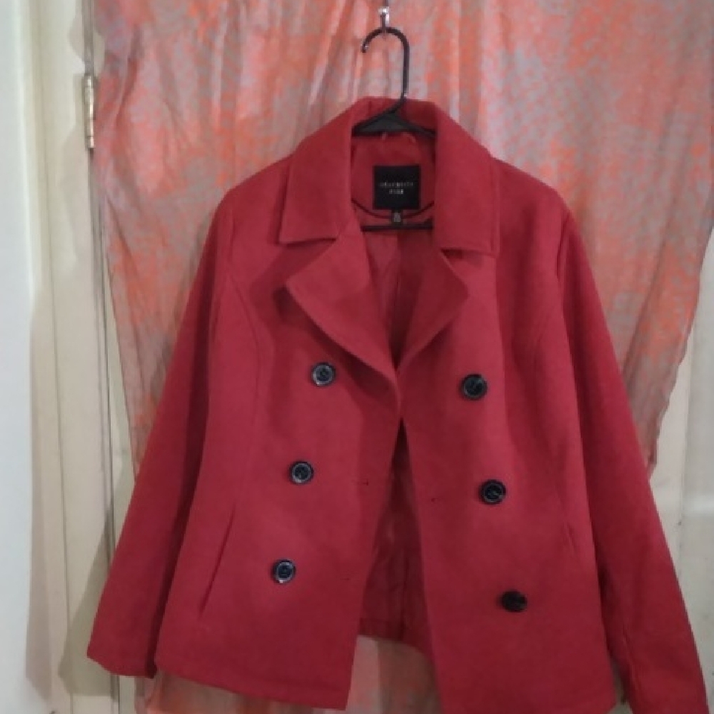 H&M Red Pea Coat Timeless Wool-Blend Design